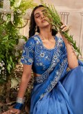 Organza Designer Saree in Blue Enhanced with Border - 1