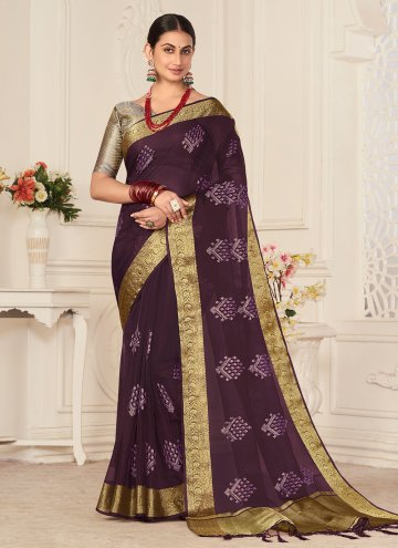 Organza Designer Saree in Purple Enhanced with Embroidered