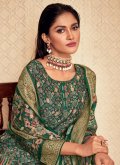 Organza Palazzo Suit in Green Enhanced with Digital Print - 1