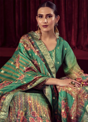 Organza Palazzo Suit in Green Enhanced with Digital Print