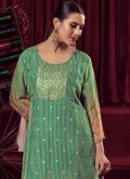 Organza Palazzo Suit in Green Enhanced with Digital Print - 2