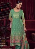 Organza Palazzo Suit in Green Enhanced with Digital Print - 3