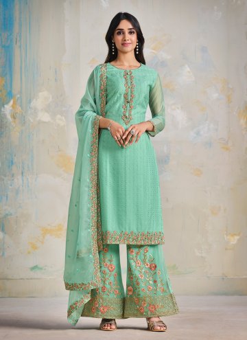 Organza Palazzo Suit in Sea Green Enhanced with Em