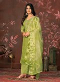 Organza Palazzo Suit in Sea Green Enhanced with Hand Work - 1