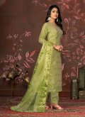 Organza Palazzo Suit in Sea Green Enhanced with Hand Work - 3