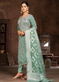 Organza Pant Style Suit in Green Enhanced with Embroidered - 1