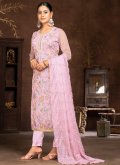 Organza Pant Style Suit in Pink Enhanced with Embroidered - 1