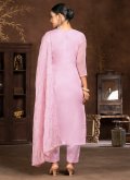 Organza Pant Style Suit in Pink Enhanced with Embroidered - 2