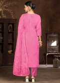 Organza Pant Style Suit in Pink Enhanced with Embroidered - 1