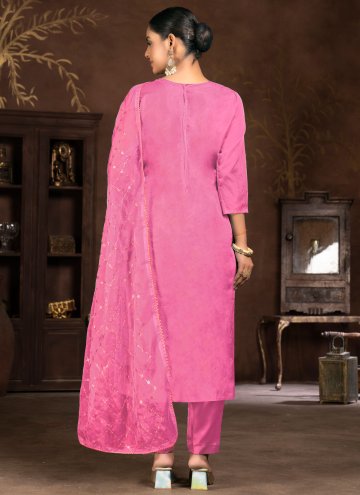 Organza Pant Style Suit in Pink Enhanced with Embroidered
