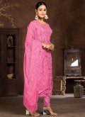 Organza Pant Style Suit in Pink Enhanced with Embroidered - 2