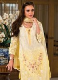 Organza Pant Style Suit in Yellow Enhanced with Embroidered - 1