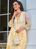 Organza Pant Style Suit in Yellow Enhanced with Embroidered - 2