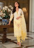 Organza Pant Style Suit in Yellow Enhanced with Embroidered - 3