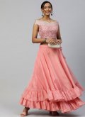 Organza Readymade Lehenga Choli in Pink Enhanced with Embroidered - 1