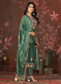 Organza Salwar Suit in Green Enhanced with Embroidered - 1
