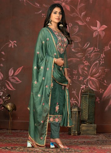 Organza Salwar Suit in Green Enhanced with Embroidered