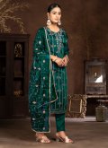 Organza Salwar Suit in Green Enhanced with Hand Work - 3
