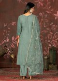 Organza Salwar Suit in Green Enhanced with Hand Work - 2