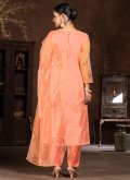 Organza Salwar Suit in Orange Enhanced with Embroidered - 1