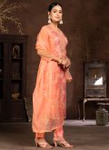 Organza Salwar Suit in Orange Enhanced with Embroidered - 2