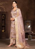 Organza Salwar Suit in Peach Enhanced with Digital Print - 2