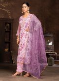 Organza Salwar Suit in Purple Enhanced with Hand Work - 1