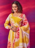 Organza Salwar Suit in Yellow Enhanced with Designer - 1
