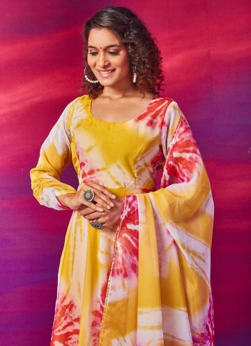 Organza Salwar Suit in Yellow Enhanced with Design