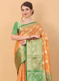 Organza Traditional Saree in Orange Enhanced with Woven - 2