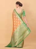 Organza Traditional Saree in Orange Enhanced with Woven - 3