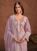 Organza Trendy Salwar Kameez in Lavender Enhanced with Embroidered - 2