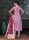 Organza Trendy Salwar Kameez in Pink Enhanced with Embroidered - 1