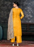 Organza Trendy Salwar Suit in Yellow Enhanced with Hand Work - 1