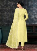 Organza Trendy Salwar Suit in Yellow Enhanced with Hand Work - 1
