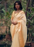 Organza Trendy Saree in Gold Enhanced with Woven - 2