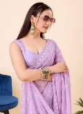 Organza Trendy Saree in Lavender Enhanced with Embroidered - 2