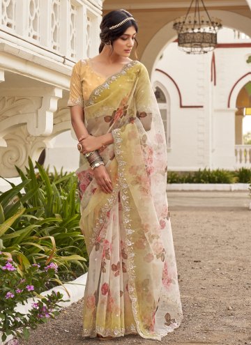 Organza Trendy Saree in Multi Colour Enhanced with