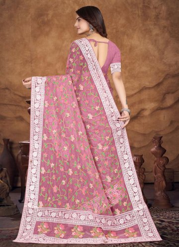 Organza Trendy Saree in Pink Enhanced with Embroidered