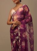 Organza Trendy Saree in Purple Enhanced with Cut Dana - 1
