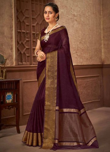Organza Trendy Saree in Wine Enhanced with Woven