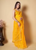 Organza Trendy Saree in Yellow Enhanced with Embroidered - 3