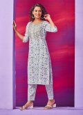 Organza Trendy Suit in White Enhanced with Designer - 3