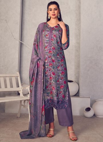 Pashmina Designer Salwar Kameez in Purple Enhanced