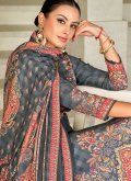 Pashmina Pant Style Suit in Grey Enhanced with Digital Print - 1