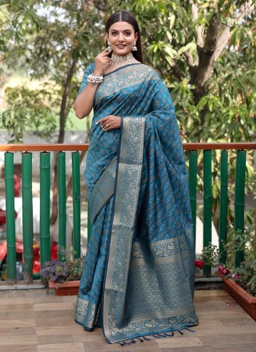 Patola Silk Classic Designer Saree in Aqua Blue En