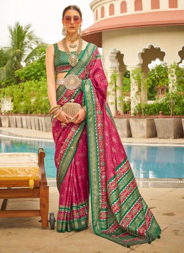 Patola Silk Classic Designer Saree in Green and Pink Enhanced with Patola Print