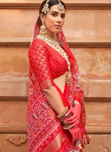 Patola Silk Classic Designer Saree in Grey Enhanced with Patola Print