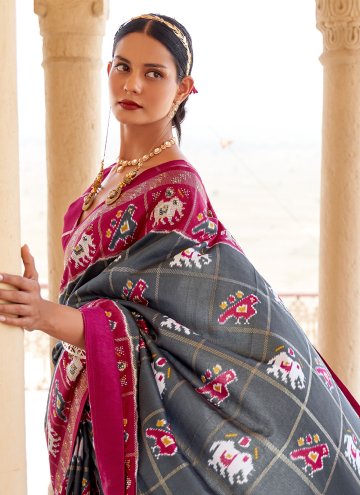 Patola Silk Classic Designer Saree in Grey Enhanced with Woven