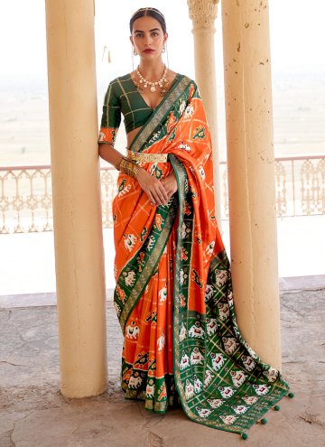 Patola Silk Classic Designer Saree in Orange Enhan